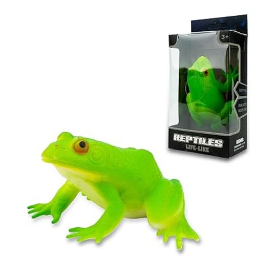 Artrpoy Reptile Figurine Soft Rubber Toy, Tropical Jungle Animals with Frog, TPR Super Stretch Toy for Kids, Perfect for Gifts, Party Favors, and School Projects (Frog)
