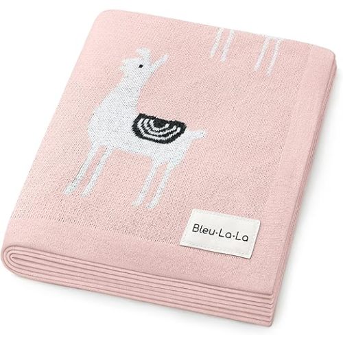 Knit Swaddling Baby Blanket - 100% Fine Loomed Cotton Cozy Receiving Cuddle Stroller Crib Swaddling Stroller Swaddle Quilt Blanket for Newborns Infants Toddler Boys and Girls (Llama - Pink)