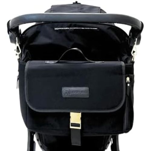 Sarah Wells Deluxe Stroller Caddy Organizer – Insulated, Machine-Washable Neoprene Bag with Crossbody Strap, Pockets & Luggage Sleeve (Black XOXO)