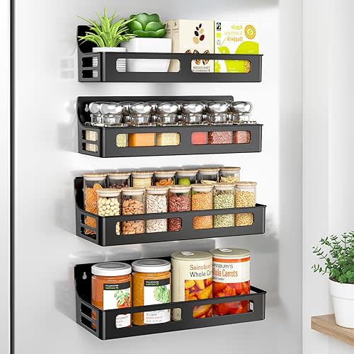 Magnetic Bottle Rack for Refrigerator, (Black 4pk)
