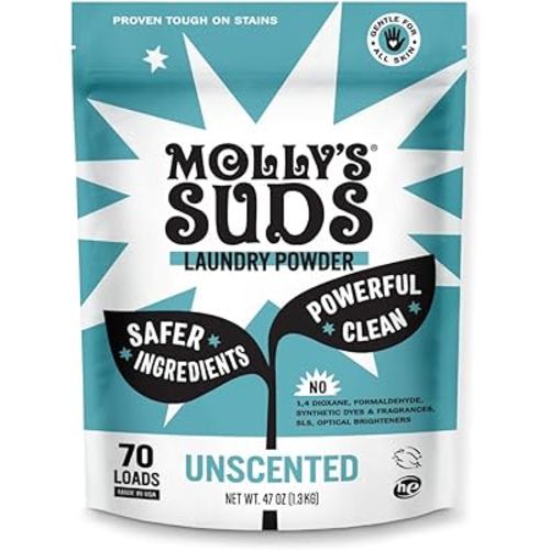 Molly's Suds Original Laundry Detergent Powder | Clean Laundry Detergent Powder for Sensitive Skin | Simple, Effective Ingredients, Stain Fighting | 70 Loads (Unscented)