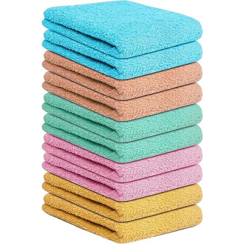 Terry Washcloths – 12x12 Inches – Pack of 10 – Multicolor – Highly Absorbent, Soft Feel and Multipurpose Cotton Wash Cloths for Everyday Use