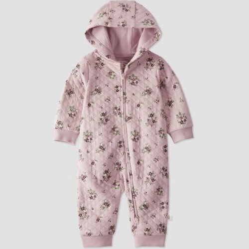 Little Planet by Carter's Organic️ Baby Girls' Floral Quilted Zip Pram Coveralls - Pink, Size: 3M