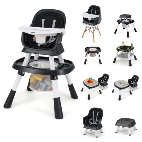 INFANS 9 in 1 High Chair, Convertible Baby Highchair for Babies and Toddlers, Table and Chair Set Building Block Infant Dining Booster Seat, Kids Stool with Activity Children Play Kitchen