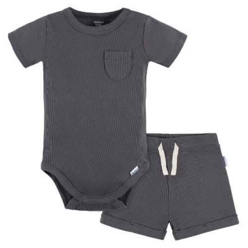 Gerber Baby Boys' 2-Pack Bodysuit and Shorts Set, Dark Grey, 12 Months