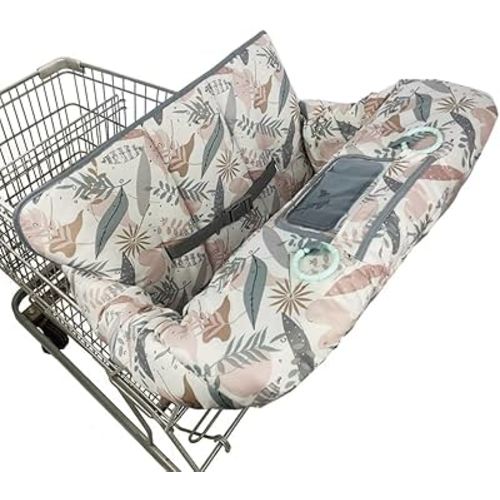 Shopping Cart Cover for Baby, 2 in 1 High Chair Cover for Restaurant seat & Grocery Cart Cover for Babies, Thick Padded with Clear Phone Pouch, Machine Washable, Leaves