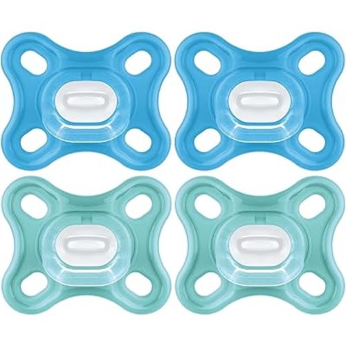 MAM Comfort Baby Pacifiers, Lightweight One-Piece Full Silicone Binky for Newborns 0-3 Months, BPA-Free Nipple, Easy to Clean Pacifier, Best for Breastfed Babies, with Sterilizer Case, 4 Count Binkies