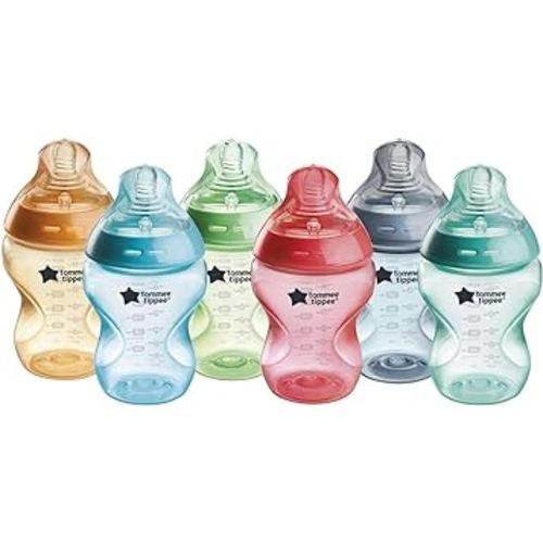 Tommee Tippee Natural Start Anti-Colic BPA Free Baby Bottles, 9oz, Slow-Flow Breast-Like Nipple for a Natural Latch, Designed for Seamless Transitions Between Bottle and Breast, Fiesta, Pack of 6