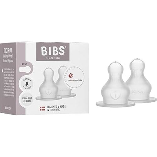 BIBS Baby Bottle Silicone Nipple 2 Pack - Anti-Colic, BPA-Free, Round Silicone Nipple, Thick Flow, Lightweight & Easy to Clean, Suitable for Newborns & Toddlers