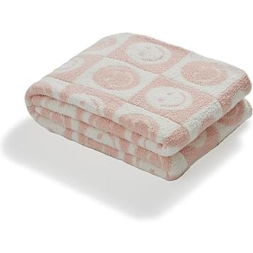Baby Throw Blankets with Smiley Faces Checkered Reversible Soft Cozy Warm Blanket for Bed Sofa Travel (Grid Smile,Lotus Pink,28"x40")
