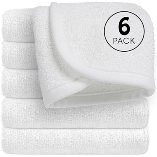 Reusable Organic Baby Washcloths Set: 6 Packs 10 * 10 Ultra Soft Wash Cloth Viscose from Bamboo Absorbent Infant Newborn Bath Face Towel Gentle for Delicate Skin Boys Girl (White)