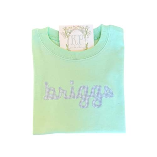 Boys Applique Cursive Name Short Sleeve Tshirt