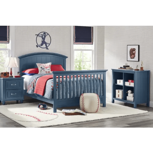 Cottage Colors 4 Pc Navy Bedroom Set With Crib, Bookcase With Changing Tray, Conversion Rails, Toddler Rail | Rooms to Go