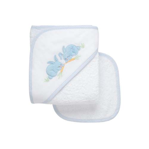 Bunny Baby Hooded Towel & Washcloth Set, Blue