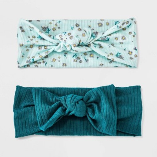 Baby 2pk Floral Soft Headband Set - Cat & Jack ™ Turquoise Blue/Green