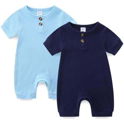 Baby Boy Girl Clothes 2 Pack Short/Long Sleeve Snap Closure Romper for Infants