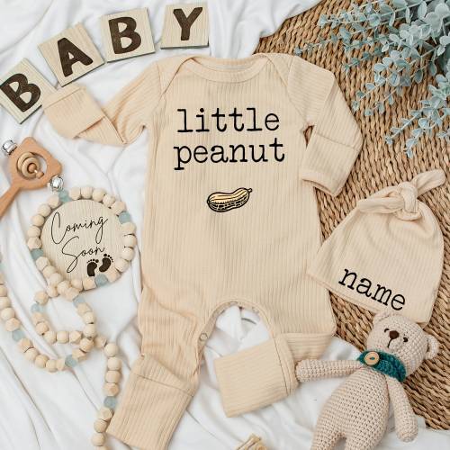 Little peanut Baby bodysuit and hat set, Personalized Bodysuit with Name, New baby, Unisex Baby gift, Going home outfit, Baby keepsake