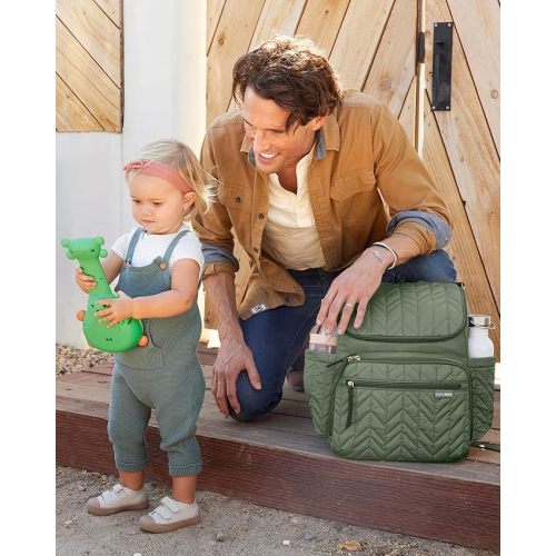 Skip Hop Diaper Bag Backpack: Forma, Multi-Function Baby Travel Bag with Changing Pad & Stroller Attachment, Sage