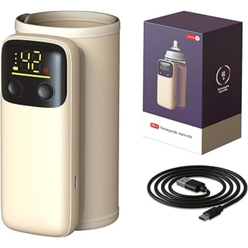 Portable Bottle Warmer for Travel - Fast Heating & Charging, Leak-Proof, Touch Control, Long Battery Life for Constant-Temp for 5-8 Hours, Feeding While Charging