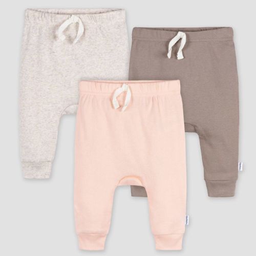 Gerber Baby 3pk Jogger Pants - Pink 3-6M: Cotton & Spandex, Elastic Ankle, Pull-On Waist