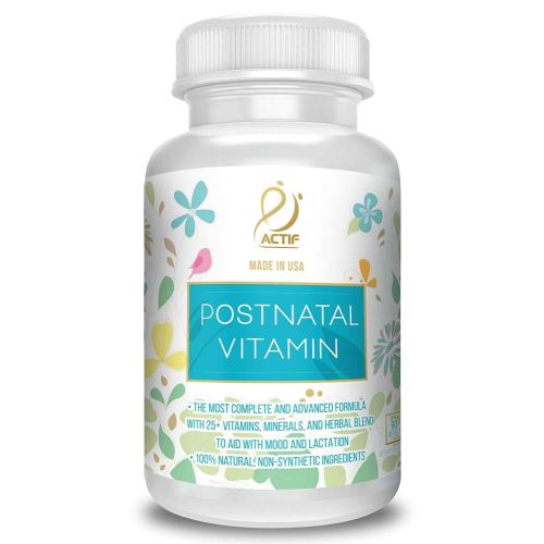 ACTIF Postnatal Vitamin with 25+ Organic Vitamins and Organic Herbs, Nursing and Lactation Supplement, Supports Baby's Brain Development, Non-GMO, Made in USA, 90 Count