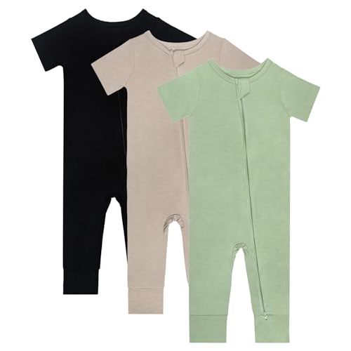 Gaiibbt Baby Pajamas Summer Short Sleeve 2 Way Zipper Footless Rompers 0-24 Months