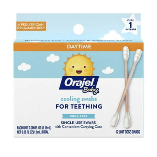 Orajel Baby Non-Medicated Cooling Swabs for Newborn Infant Teething, Relief for Swollen Gums, 12 Swabs in Case