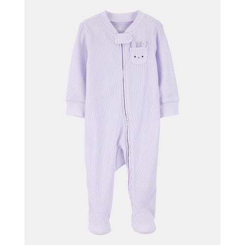 Baby Girl Bunny 2-Way Zip Ribbed Sleep & Play Pajamas - Purple | Carter's