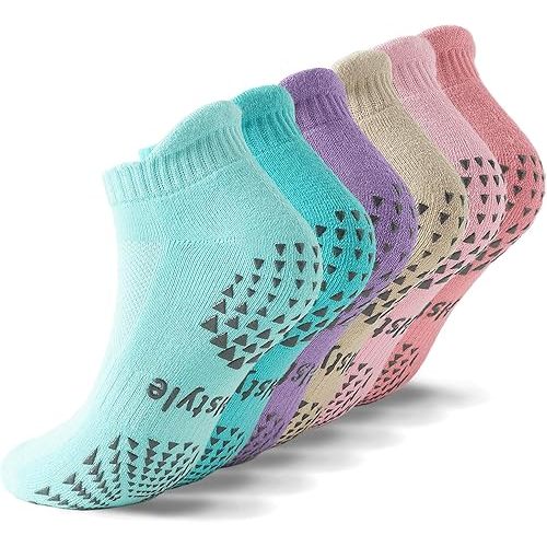 Hstyle 6 Pairs of Yoga Socks with Grips for Women and Men,Ideal for Ballet,Barefoot Workout,Pilates Grip Socks Non Slip Socks