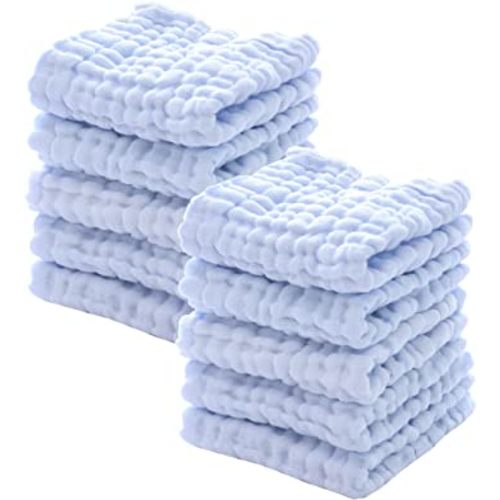 MUKIN Baby Washcloths - Natural Cotton Baby Wipes - Soft Newborn Face Towel for Sensitive Skin - 10 Pack, 12x12 inches