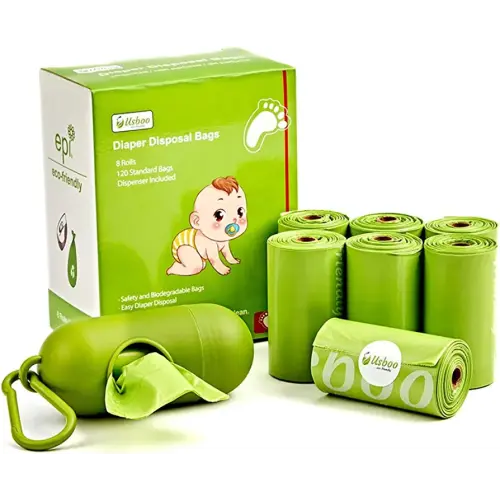 Baby Disposable Diaper Bags, Waste Bags 8 Refill Rolls/120 Bags with Dispenser, Convenient and Quick Diaper Disposal, Unscented