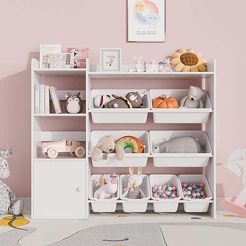Xilingol Kids Toy Storage Organizer, 4-Tier Toy Organizers W/8 Removable Storage Bins, Kids Bookshelf and Toy Storage for Study Room, Bedroom, Kids Room, Classroom, Nursery