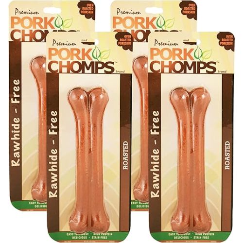 Pork Chomps Roasted Pressed Pork Skin Dog Chew, 7-inch Bone, 1 Count (Pack of 4)