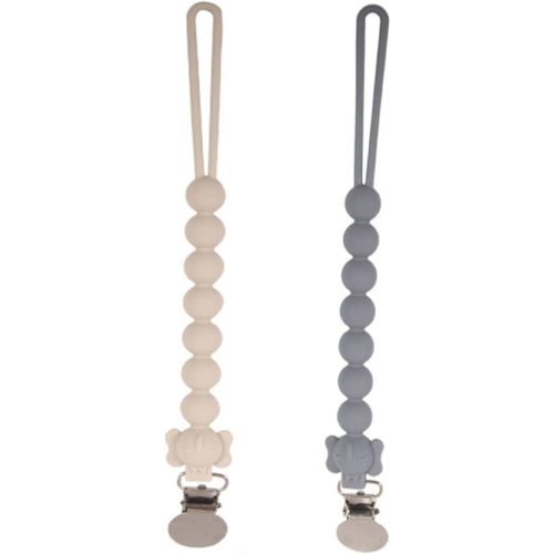 Baby Teether Chews, 2 Pack Pacifier Clip Holder, One-Piece Food Grade Silicone Pacifier Strap, Soft Flexible Pacifier Leash, for Boys and Girls Gifts