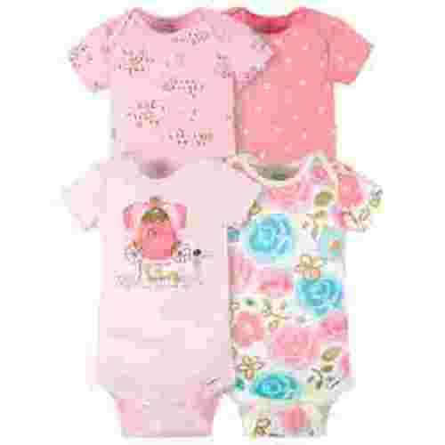 Gerber Baby Neutral Short Sleeve Onesies Bodysuits, 4-Pack, Sizes Newborn - 24 Months
