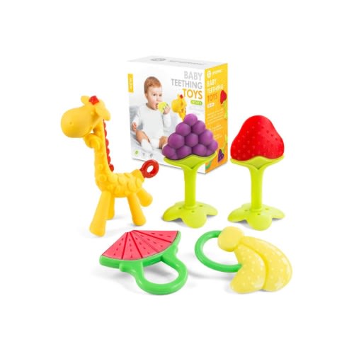Silicone Baby Teethers Freezer Safe Gift Set, 5-Piece