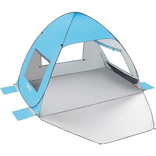 TOBTOS UPF 50+ Pop Up Beach Tent, Easy Set Up Beach Umbrella, Sun Shelter for 2-3 People UV Protection Portable Sunshade, Baby Canopy Cabana, Lightweight with Carry Bag