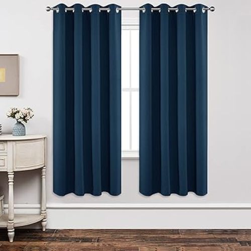 Joydeco Blackout Curtains 72 Inch Length 2 Panels Set, Thermal Insulated Long Curtains& Drapes 2 Burg, Room Darkening Grommet Curtains for Living Room Bedroom Window (W52 x L72 Inch, Navy Blue)