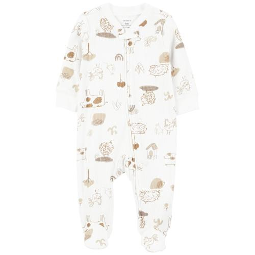 Baby Animals 2-Way Zip Cotton Blend Sleep & Play Pajamas - Style,Ivory