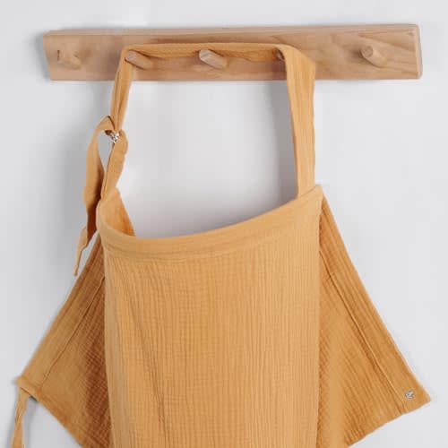 Blissful Diary Muslin Nursing Cover for Breastfeeding, Breathable Breastfeeding Cover up with Arch Neckline for Women, Nursing Apron (Retro Yellow)