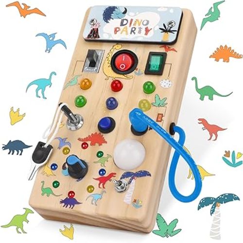 Dinosaur Light Switch Board - 8 LED Switches, Sensory Montessori Toy for 1+ Year Olds