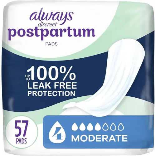 Always Discreet Postpartum Incontinence Pads, Moderate Absorbency, 57 Count