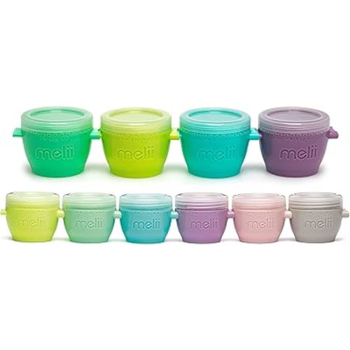 melii Snap & Go Baby Food Storage Containers - 10-Piece Set (4 x 4 oz, 6 x 2 oz), Freezer Safe with Airtight Lids, Microwave & Dishwasher Safe for Meal Prep & On-the-Go Snacks