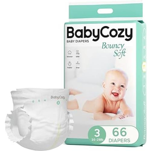 Baby Diapers Size 3(16-28lb),66 Count Babycozy Dry Disposable Diapers,Bouncy Soft Diapers Hypoallergenic Without Chlorine, Eco Friendly,Stop Overnight Diapers Leak