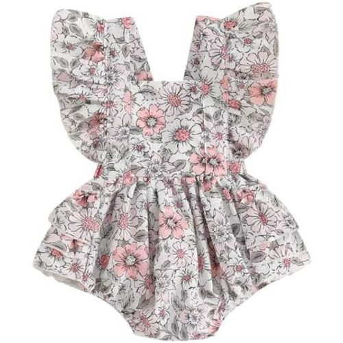 Baby Girl Summer Clothes Ruffle Floral Romper Dress Fly Sleeve Square Neck Bodysuit Jumpsuit Newborn Outfit