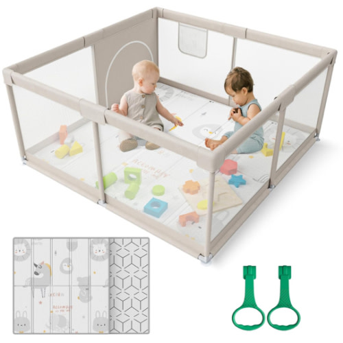 ZEEBABA Baby Playpen with Mat, 47x47inch Playpen for Babies and Toddlers, Small Baby Play Pens, Play Yard for Infants with 47" Play Mat, Playard with Gate