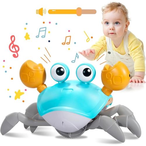 Crawling Crab Baby Toy,Tummy Time Toys,with Music and LED Light,Built-in Rechargeable Battery and Volume Can be Turned Off for 6-12 12-18 36 Months Walking Toddler Birthday Gift(Jade Green)