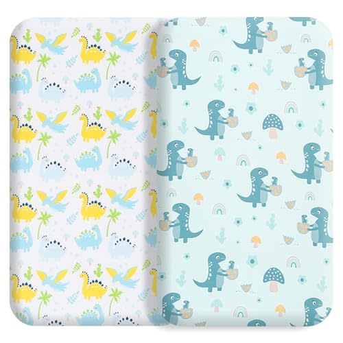 Bassinet Bed Sheet Set 2 Pcs Fits Rectangle Oval Halo Hourglass Mattress Stretchy Bassinet Bed Sheet Soft and Comfy (Dinodo)