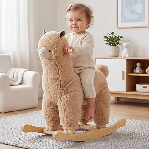 labebe Baby Rocking Horse for 1 Year Old, Plush Stuffed Llama Rocker, Wooden Rocking Toy for Boys&Girls 12M+, Perfect Nursery Gift for Christmas and Birthdays