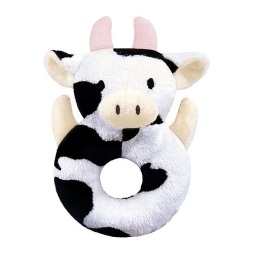 Baby Cow Soft Rattle Toy, Dairy Cattle Plush Infant Shaker Rattle Easy-Grasp Stuffed Animal Toy, Gifts for Newborns Babies Toddlers Boys Girls, Pink Horns, 6 Inches